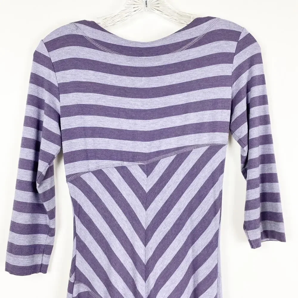 Athleta Striped Splendor Lotus Dress Purple Stripe Faux Wrap Womens Size XXS - Picture 9 of 11